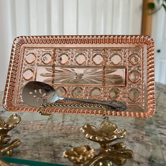 Vintage Indiana Glass Peach Ballad Serving Tray with Spoon - New in Box - Picture 6 of 11